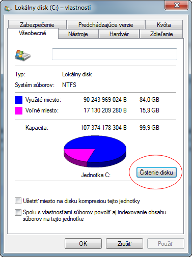 Uvoľnenie miesta na disku c