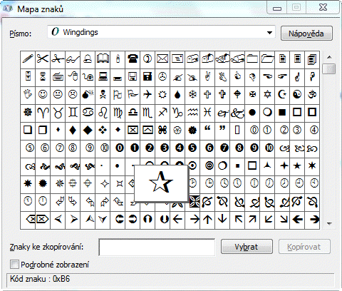 popchar wingdings