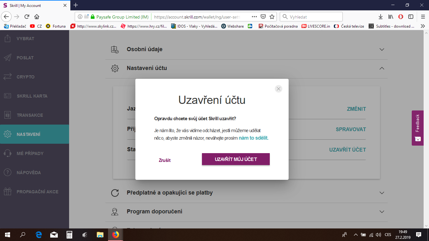 Jak zrušit účet na Skrill?